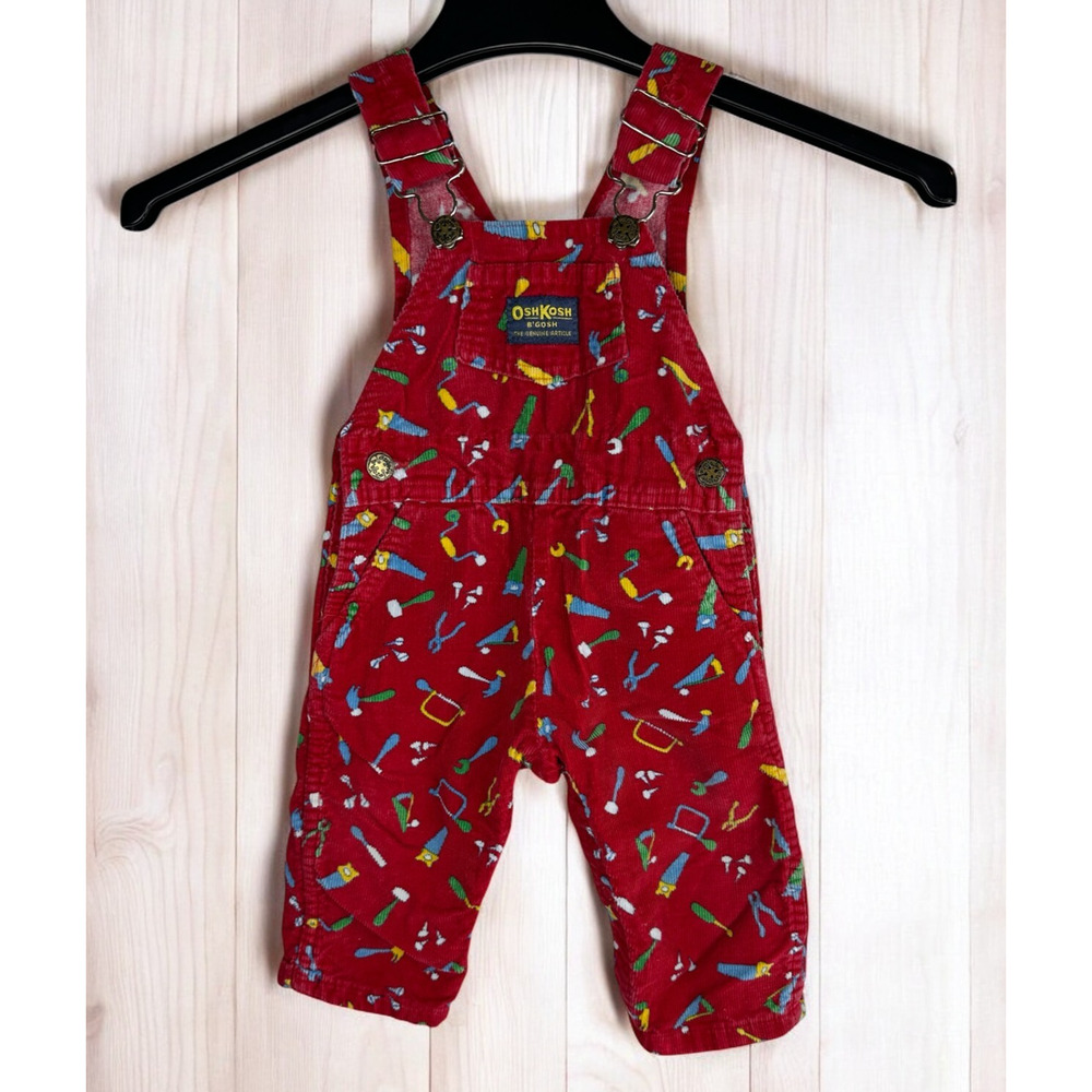 Vintage OshKosh B'Gosh Bib Overalls Red Corduroy Toolbox Tools USA Made 18 Month - Picture 16 of 16